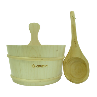 Набор GREUS сосна (шайка 4 л + черпак) с пластиковой вставкой для бани и сауны фото 2