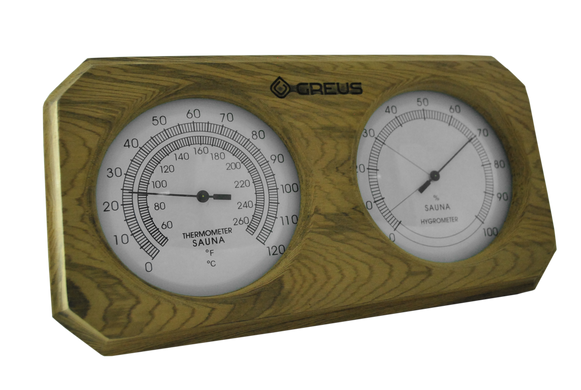 Термогігрометр Greus кедр 26х14 для лазні та сауни фото 1