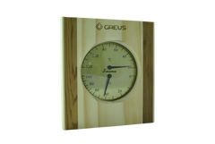 Термогигрометр Greus сосна/кедр 16х14,5 для бани и сауны