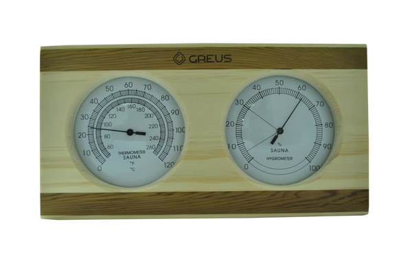 Термогігрометр Greus сосна/кедр 26х14 для лазні та сауни фото 1