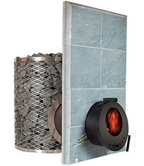 Дровяная печь для бани и сауны IKI SL со стеклянной дверкой и прямым дымоходом